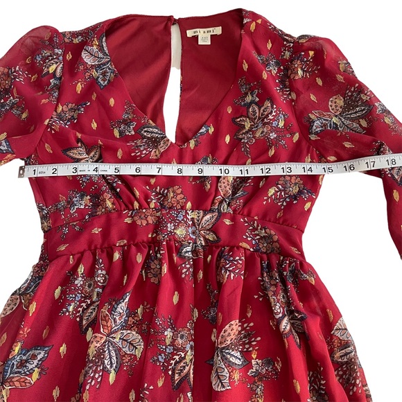NWT! Mi Ami V-neck Balloon Long Sleeve Flowy Burgundy Mini Dress Size XXS - Picture 7 of 13
